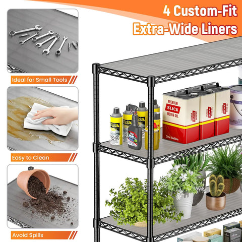 Beefy 60 Inch Wire Shelving With Wheels Heavy Duty Garage Shelving Rack On Casters Adjustable Wire Shelves With Liners Fits 27 Gallon Totes Ideal For Commercial And Warehouse Storage 60 Inch Wide 18 Inch Deep 63 Inch Tall, extra-wide liner detail
