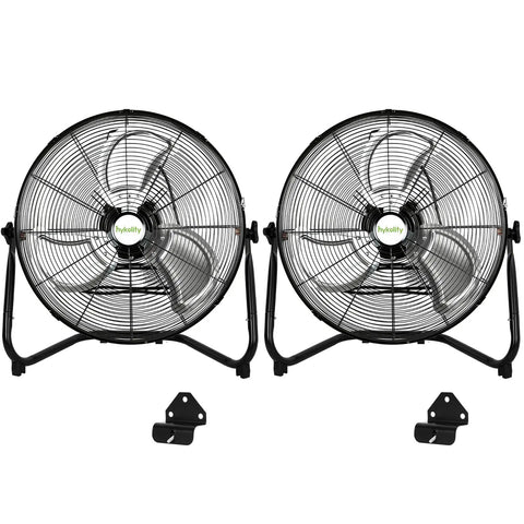 Front view of 20 Inch High Velocity Floor Fan With 3 Speeds Beast Mode Heavy Duty Industrial Metal Fan For Garage Workshop Warehouse And Commercial Space Includes Wall Mounting System Durable 2 Pack