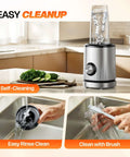 Kickass Portable Smoothie Blender for Shakes and Protein Drinks with self-cleaning feature and easy rinse setup.