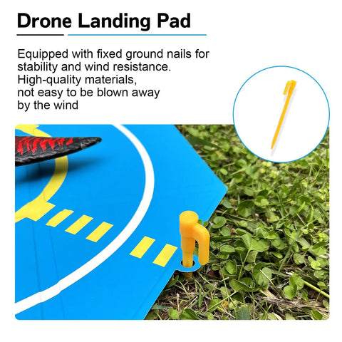 On The Go Foldable Night Vision Drone Landing Pad 20 Inch Double Sided Waterproof Helipad with orange ground nail on grass