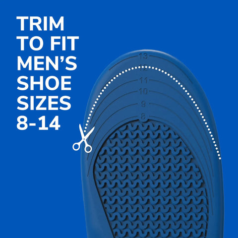All Day Comfort Men Insoles With Massaging Gel And Arch Support 1 Pair Size 8 14 Trim To Fit guide showing shoe sizes