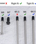 Top Shelf Red Rubber End Caps 50 Pack snug fit comparison with various rod sizes, showing proper fit for 6mm tube plugs.