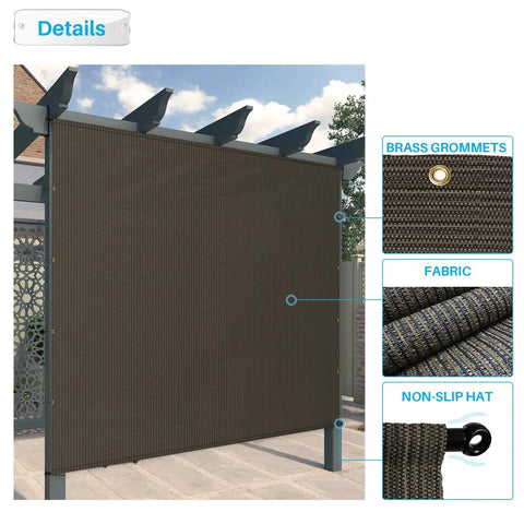 Pergola Canopy Replacement Cover Shade Cloth With Grommets And Weighted Rods For Outdoor UV Block Sun Shade Gazebo Backyard Deck Porch Balcony Brown 10x16 ft in use on pergola with close-up of grommets and fabric texture.