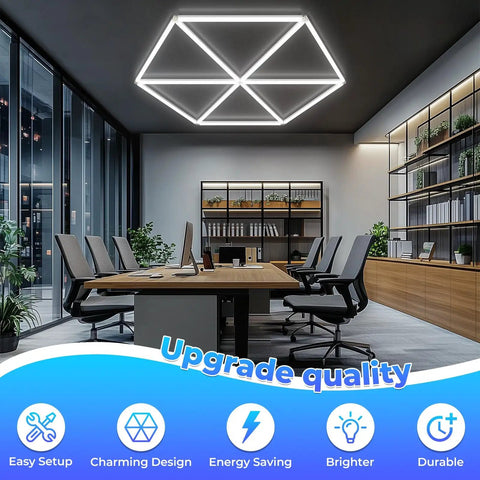 Kickass Ultra Bright LED Garage Light Hexagon Panel 54W 6500K 5940 Lumen Glare Free Ceiling Shop Lighting For Garage