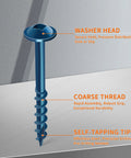 Blue Coated Hardened Steel Pocket Hole Screws Set, 100 Pieces, Number 8 By 2 Inches, Self Tapping Wood Screws With Washer Head