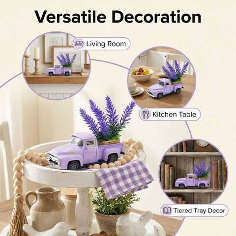 Charming Purple Lavender Truck Decor With Faux Bouquet For Home And Office Tables Tiered Trays Shelves Living Room Small Space Gift.