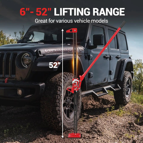 Beefy 60 Inch Heavy Duty Steel Farm Jack With 3 Ton Capacity lifting Jeep off-road, adjustable 6.1 to 53.15 inches