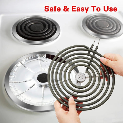 60 Pcs Disposable Aluminum Stove Burner Covers And Drip Pan Liners, Round 6.25 Inch And 8 Inch, in use on stove top