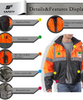 Hi Vis Reflective Bomber Jacket For Men Waterproof And Windproof Safety Coat With Zipper Detachable Hood Details Display