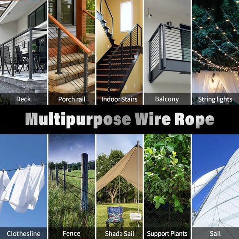 Black T316 Stainless Steel Cable for Railing, One Eighth Inch Wire Rope, 500 Feet Roll, Marine Grade Deck Cable Kit uses