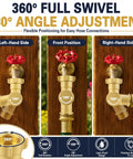 Brass Swivel Hose Connector With 180 And 360 Degree Adjustable Rotation, Three Quarter Inch GHT Female To Male Garden Hose Adapter, Anti Kink Elbow Fitting For Outdoor Faucets, RV Hoses, Sprinklers, And Irrigation Systems, shown on faucet