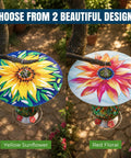 Top Shelf Bird Feeder Baffle And Rain Guard Dome Cover, Ironclad Weatherproof Shield To Keep Squirrels Out And Seed Dry, No Hassle Steel Mount Kit In Bold Red Floral Design featuring yellow sunflower and red floral designs.