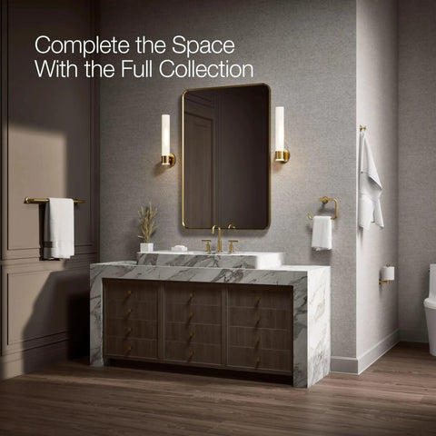 Bathroom with Vertical Wall Mounted Euro Toilet Paper Holder, Solid Brass Build, Corrosion-Resistant Finish, marble vanity