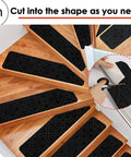 Non Slip Carpet Stair Treads For Wooden Stairs Indoor Stick On Runners 14 Pcs 8x30 Inches No Slip Grip For Dogs Kids And Seniors Black Easy To Install showing cutting customization.
