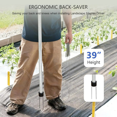 Person using Beast Pro Grade Landscape Staples Driver 39 Inch Sod Nail Gun for Landscape Fabric Erosion Matting