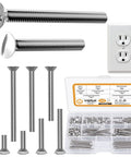 Straight Up Heavy Duty White Outlet Screws Kit For Wall Plate And Device Mounting Extra Long Machine Fasteners With Slotted Oval Heads, assorted sizes.