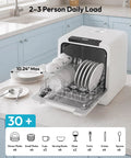 Portable Countertop Dishwasher Unit With Eight Quick Wash Cycles And Whisper Quiet Operation Totally Saves Counter Space Holds Over Thirty Plates In Sleek Black Finish Makes Cleaning Hassle Free showing a daily load setup.