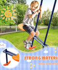 Child playing on Backyard Swing Set For Kids Built Tough With 440 Lb Capacity Heavy Duty A Frame Metal Frame Two Seats And One Glider
