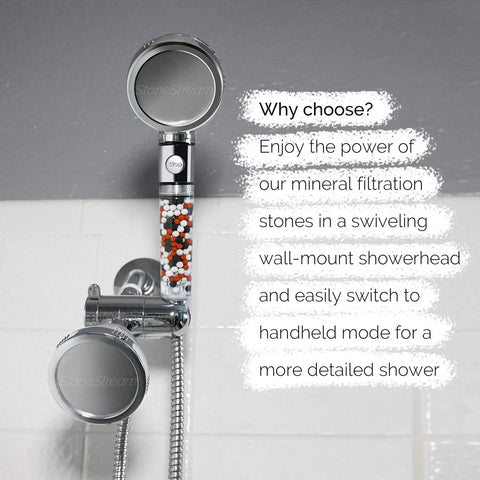 EcoPower High Pressure Handheld Shower Head and Wall Showerhead Combo With Three In One Spray System For Rainfall, Massage, And Jetting, Eco Stop Temperature Control For Consistent Hot Showers And Water Savings