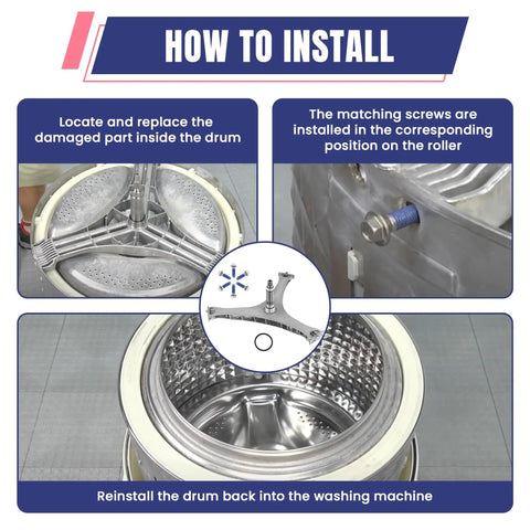 Installation guide for Washer Flange Shaft Assembly Replacement For Samsung Spider Arm Includes 6 Pack DC60-40137A Hex Bolts showing steps.