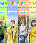Kids wearing Kids KN95 Face Masks Pack 30 Pcs 5 Layer Disposable Protective Masks Small Size With Elastic Earloops in various weather conditions.