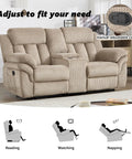 Manual Recliner Sofa Set For Living Room Two Seat Loveseat With Overstuffed Armrests Ultra Cozy For TV Time And Lazy Sundays Perfect For Bedroom Or Office Light Brown in room setting with adjustable control inset.