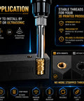 Pro Grade Lead Free Brass Threaded Inserts Kit M5x8x7mm Heat Set Hardware installation process shown with heat insertion tool.