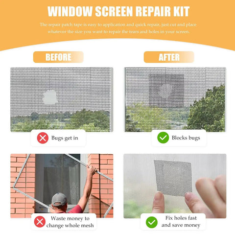 Window Screen Repair Kit Two Inch By Sixteen Point Five Feet Fiberglass Mesh Tape With Three Layer Strong Adhesive usage demonstration