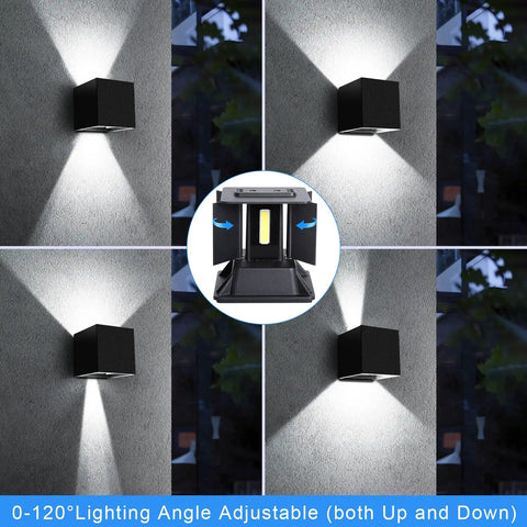 20W LED Sconce Up And Down Exterior Lighting For Porch Patio Hardwired No Photocells IP65 Waterproof Square 4.7 Inch Adjustable