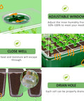 All In One Seed Starter Tray Kit showing adjustable window, close well feature, and drainage holes in thickened trays.