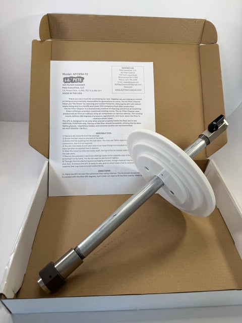 Air Filter Cleaner Kit For 1.5 To 4 Inch ID Filters With Rotating Nozzle System, Includes 12-Inch Shaft, in open box with instructions