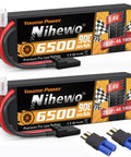 Beefy Two Pack 2S 7.4V 6500mAh 90C LiPo Battery with hard case and TR EC5 plug for RC cars, trucks, boats, planes, and models.
