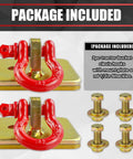Bull Tough 2 Piece Tractor Bucket Grab Hooks With Half Inch D Ring Shackles And Reinforced Mount Plate For Loader Chain Riggin Up Heavy Loads Yard Work Gold And Red, includes two hooks and mounting hardware.