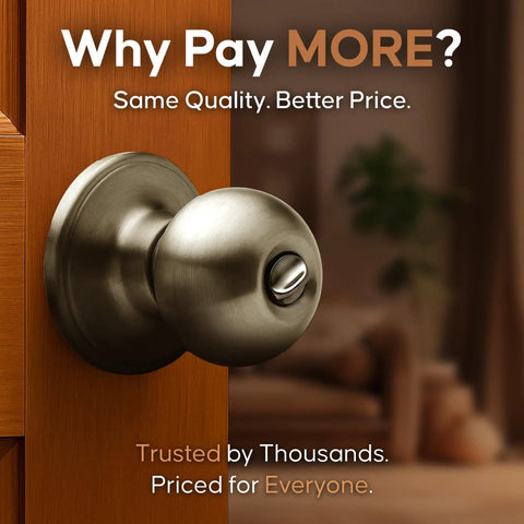 Ball Door Knob Privacy Function For Bedroom And Bathroom With Exterior Release Button Coin Or Screwdriver Release Antique Brass Finish 1 Pack ANSI Grade 3 Security No Key Needed