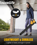 Woman using Cordless 3 In 1 Weed Wacker Hedge Trimmer And Leaf Blower Combo Tool Only 20V Max Compatible with garage view