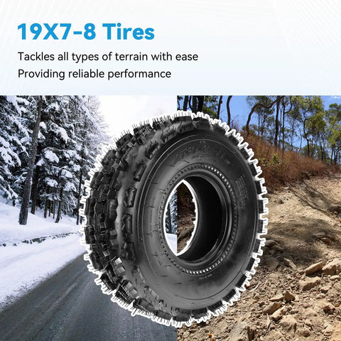 19x7-8 Mini Bike Tires Replacement Set Of 2 for ATVs Go Karts UTVs in snowy and rocky terrain