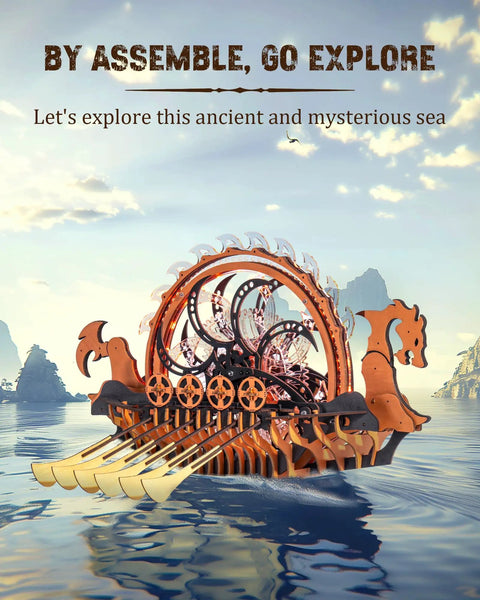 Viking Dragon Ship 3D Puzzle Model Kit For Adults 18 Inch DIY Wooden Puzzle With Laser Cut Basswood Smooth Burr Free Pieces Quick Assembly In About 3 Hours Epic Gift For History Buffs And DIY Fans on water