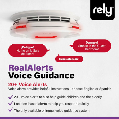2-in-1 Smoke And Carbon Monoxide Detector With 10-Year Sealed Battery, RealAlerts Voice Guidance And LED Ring shown installed on ceiling
