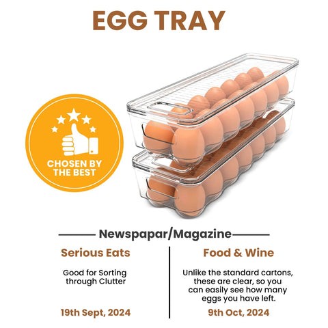 Clear Stackable Egg Organizer Trays With Lids And Handles, 14 Slot Fridge Storage Bins, Pack Of 2 For Kitchen Or Pantry Organization, Keeps Eggs Fresh Bruise Free And Neat