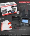 Box content of Pro Grade Money Counting Scale and Bill Counter for Fast Cash Drawer Tally, including calibration weight and guide