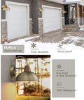 Two Pack Outdoor Wall Lights With Hammered Metal Shade And Gooseneck Arm In Antique Brass Barn Style Sconce mounted on garage