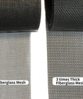 Comparison of standard fiberglass mesh vs thicker Pet Proof Window Screen Replacement 60 By 100 Inches Thick Charcoal Fiberglass Mesh