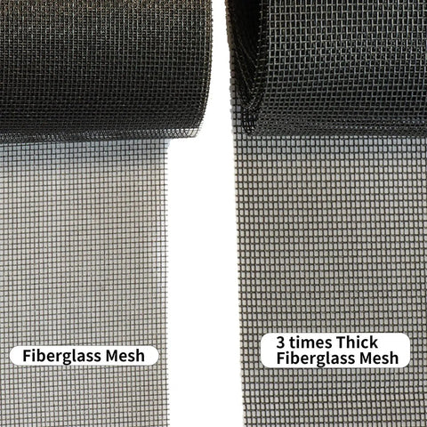 Comparison of standard fiberglass mesh vs thicker Pet Proof Window Screen Replacement 60 By 100 Inches Thick Charcoal Fiberglass Mesh
