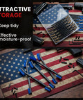 Six Pack Double Ended Gun Cleaning Brushes Set With Brass And Nylon Bristles displayed on American flag background.