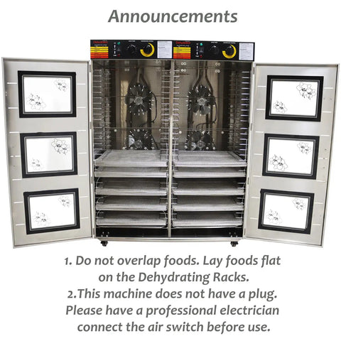 Tough as Nails 304 Stainless 60 Tray Food Dehydrator 3000W showing dual chambers and dehydrating racks.