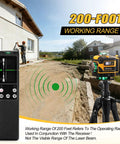 16 Line Laser Level Kit With 4D Self Leveling And Receiver Extends To 200ft For Indoor Layouts And Outdoor Fencing Decking Projects, High Precision Leveling Tool For DIY And Pros. 200-foot receiver and remote shown outdoors