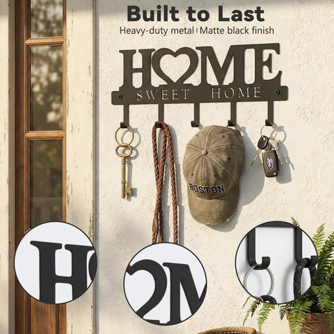 Solid Wall Mounted Key Rack With Five Heavy Duty Hooks Gonna Keep Your Daily Grind Organized Top Shelf Entryway Storage For Keys Bags And Pet Leashes Black