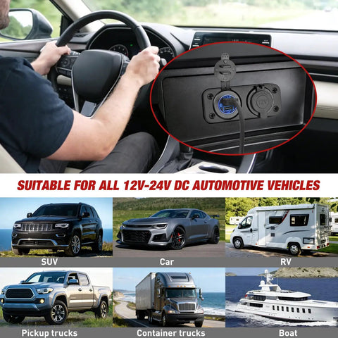 Hella Fast Pd Type C And Qc 3.0 Usb Outlet Panel With Cigarette Lighter Socket For 12V To 24V Atvs Trucks Rv Boats And Marine Rigs in vehicle