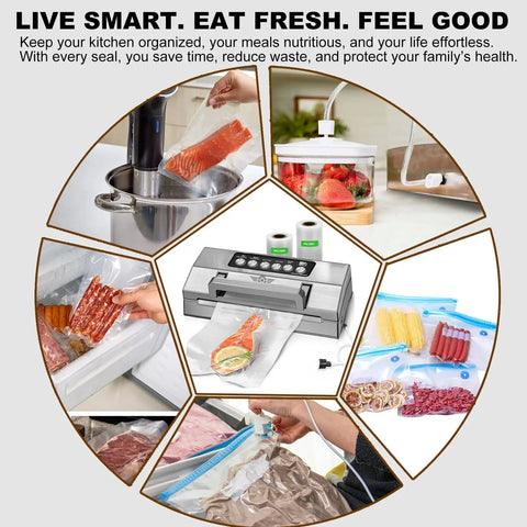 Pro Grade Food Vacuum Sealer Machine Fully Automatic Sealing System with Double Heat Seal Technology collage image