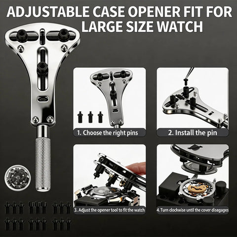 Adjustable case opener for large watches from All In One Watch Repair Kit With Battery Replacement Tools, Pro Grade for DIY watch repair